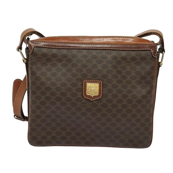 CELINE Macadam Canvas Shoulder Bag Pvc Leather Brown Gold - Picture 2 of 12